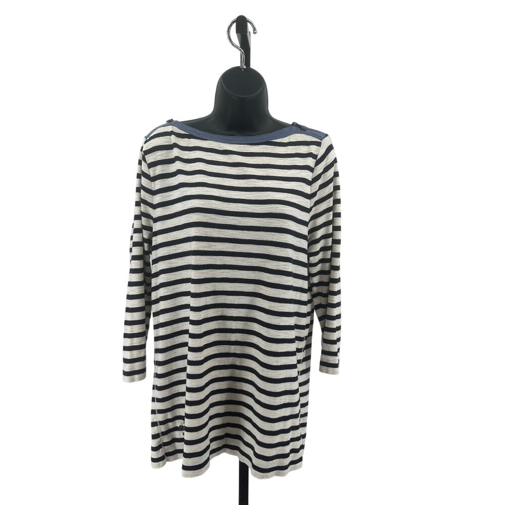 LRL Lauren Ralph Lauren Striped Top WMNS 1X Blue/White Blouse Round Neck Shirt